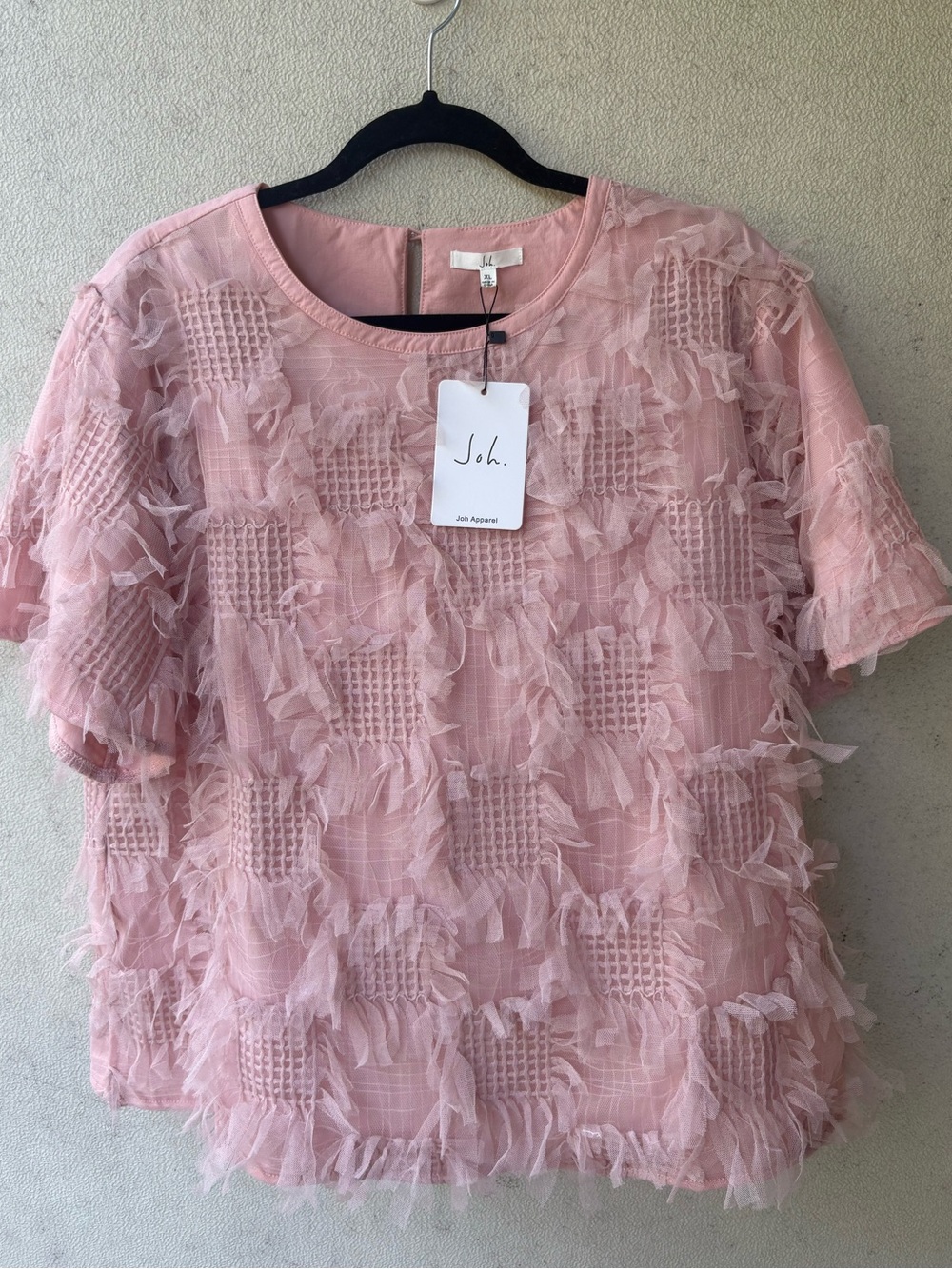 Joh NWT Pink 3D Tulle Ruffle Applique Blouse Top XL Romantic